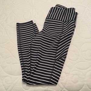 Athleta leggings, navy + white stripes, size small, in great condition
